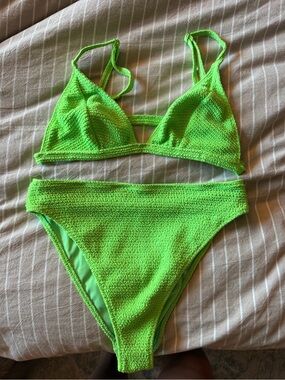 Pacsun Neon Green Textured Bikini Set